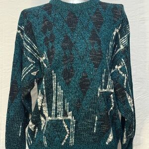 Michael Gerald Teal and Black Patterned Sweater